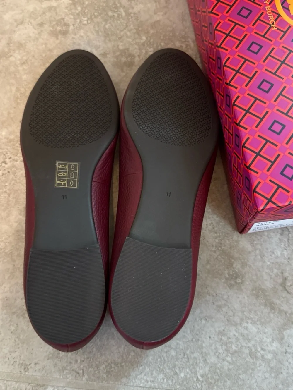 Tory Burch Red Agate Claire Ballet Flats with Gold Logo